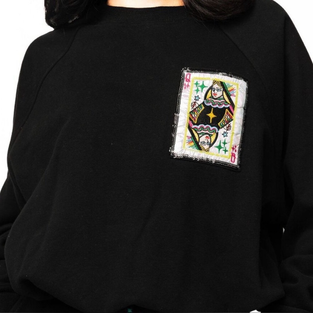 NEW Queen of Sparkles-Black QOS Queen Card Rhinestone Tie Sweatshirt